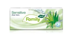 Papierové vreckovky Sensitive, aloe vera, 3 vrstvové, 10x10 ks, TENTO